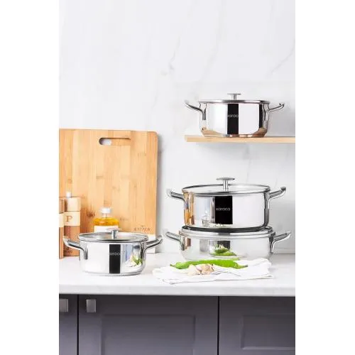 Alaz Indüksiyon Tabanlı 8 Parça Çelik Tencere Seti Alaz Indüksiyon Tabanlı 8 Parça Çelik Tencere Seti