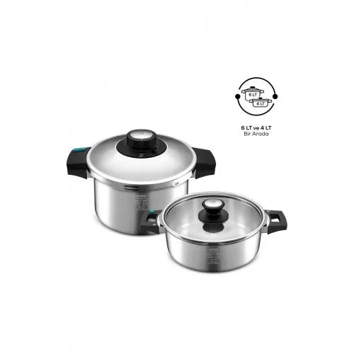 Quick And Safe Indüksiyon Tabanlı Düdüklü Tencere Seti 4+6 Lt Quick And Safe Indüksiyon Tabanlı Düdüklü Tencere Seti 4+6 Lt
